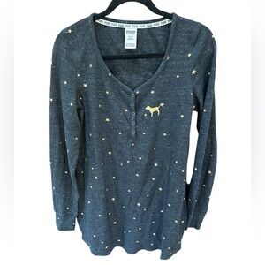 Victoria's Secret PINK Black Star Long Sleeve Pajama Gown Size M
